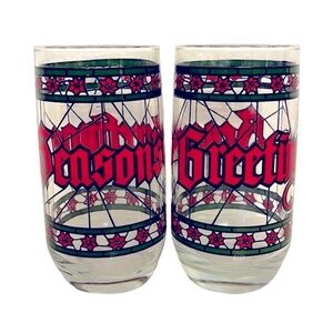 Houze Pair of Vintage Season’s Greetings Glasses Christmas Holiday Cups